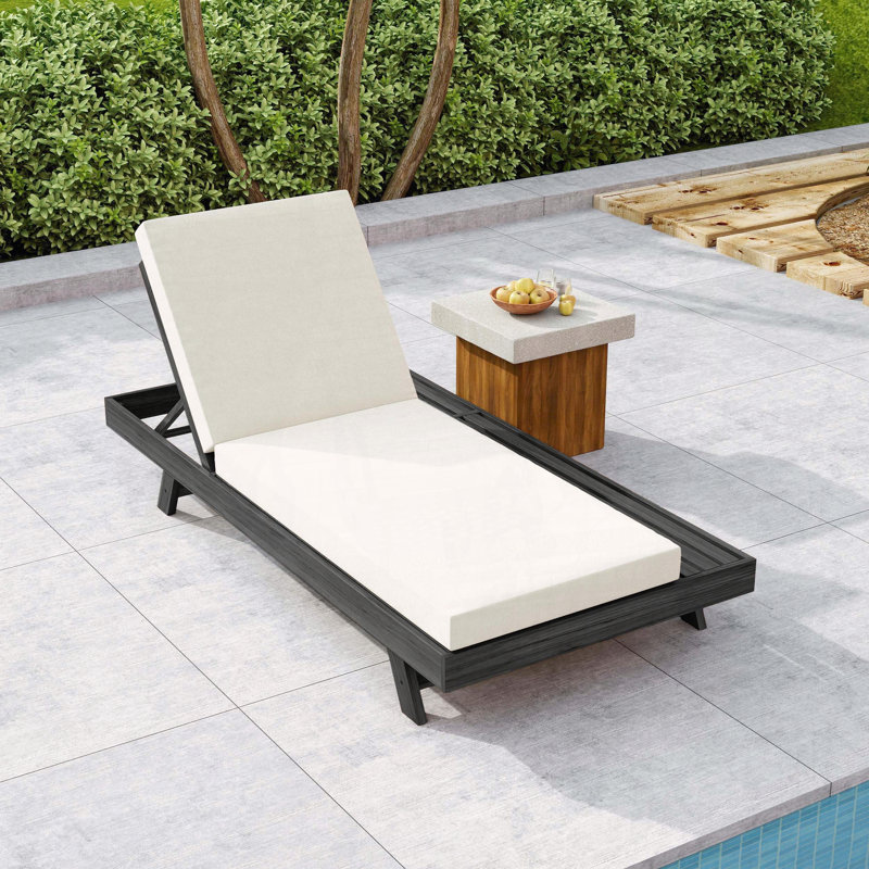 Chaise longue, fauteuil inclinable d'extérieur en bois d'acacia avec coussin résistant à l'eau de 4 pouces, Noir