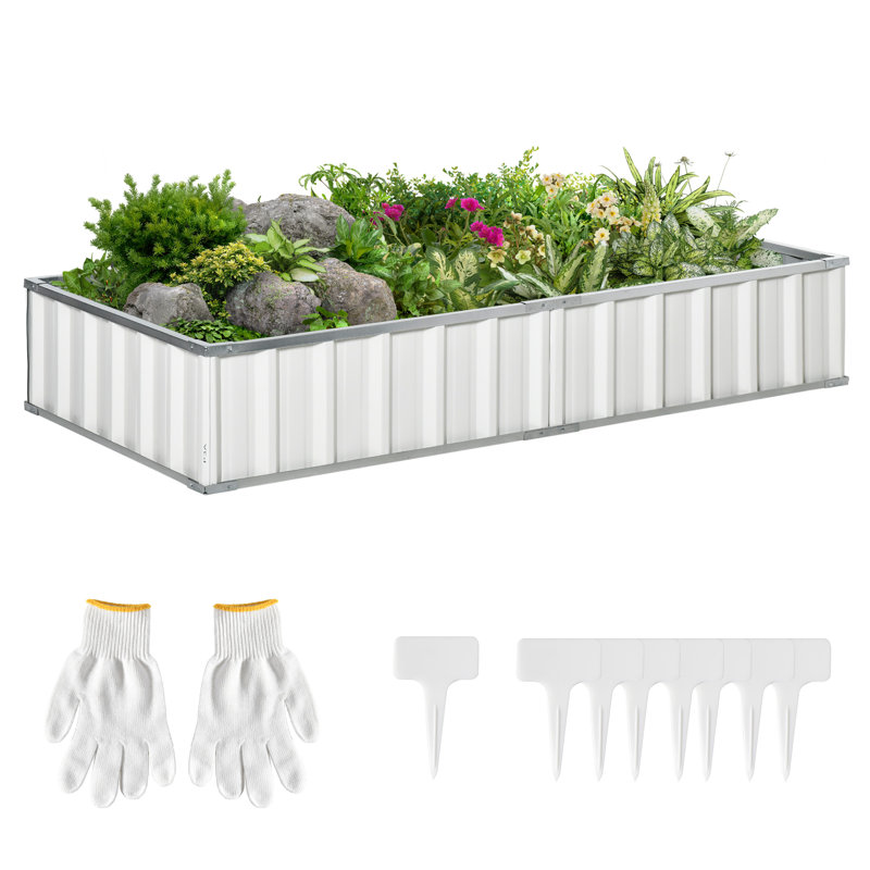 White Galvanized Steel Raised Garden Bed Kit for Vegetables