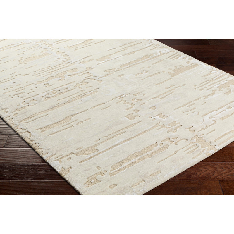 Tapis rectangulaire en laine / viscose touffeté à la main ivoire Dreamscape, Rectangle 8 pi x 10 pi