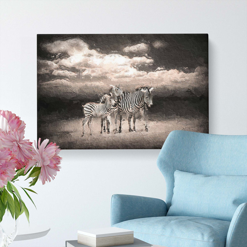 Three Zebras In The Wild - Wrapped Canvas, 35cm H x 50cm W x 3cm D