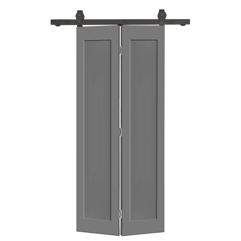 1 Panel Shaker Composite Bi-Fold Door with Sliding Barn Door Hardware Kit, Light Grey, 28" x 80"