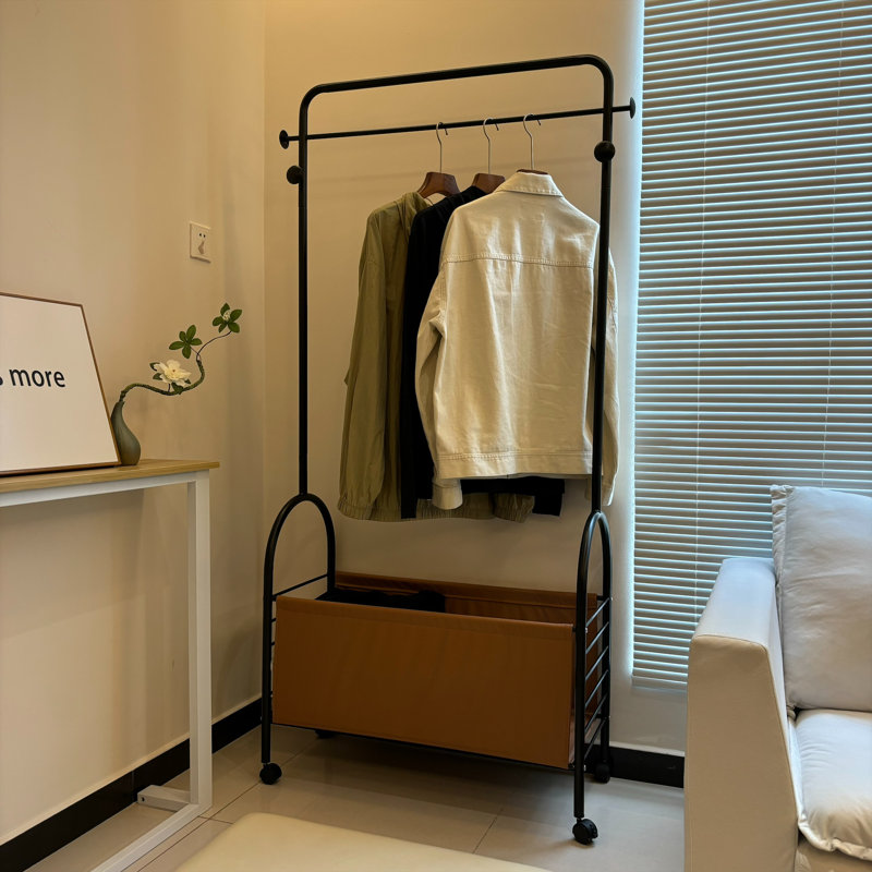 Lisboa 31.5'' Aluminum Rolling Clothing Rack, Black/Brown