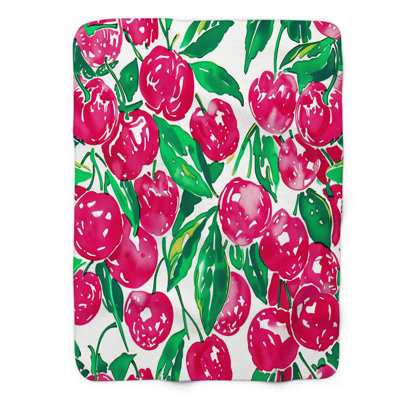 Doux cerisier aquarelle - couverture Sherpa de qualité supérieure 1 pièce