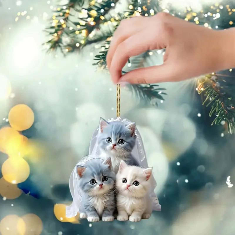 Acrylic Flat Cute Three Kittens Pendant