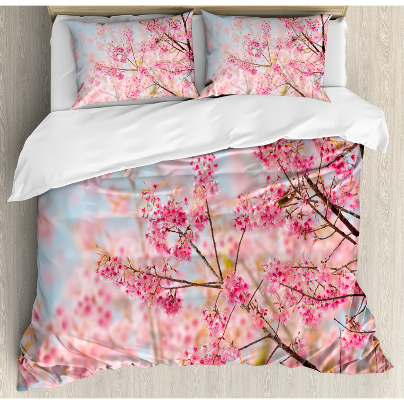 Pale Pink and Baby Blue Floral Full Duvet Set