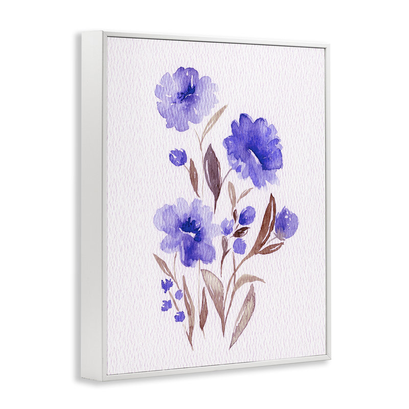 Aquarelle, fleurs mauves, estampe numérique, design par Leah Noel Art, H 20 po x l 16 po, Encadrement giclée blanc côtier