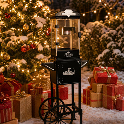 Popcorn Machine With Cart, Vintage Movie Theater Popper On Wheels, 10-Ounce/Black