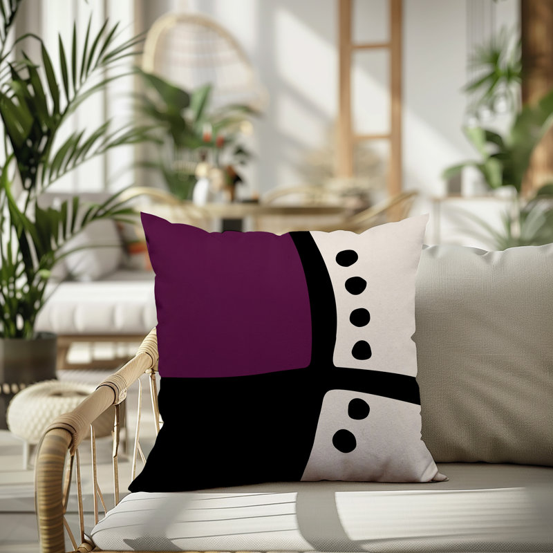 Oreiller carré réversible intérieur / extérieur Tobe Minimalist, H 15 po x l 15 po, Mauve / noir / blanc cassé