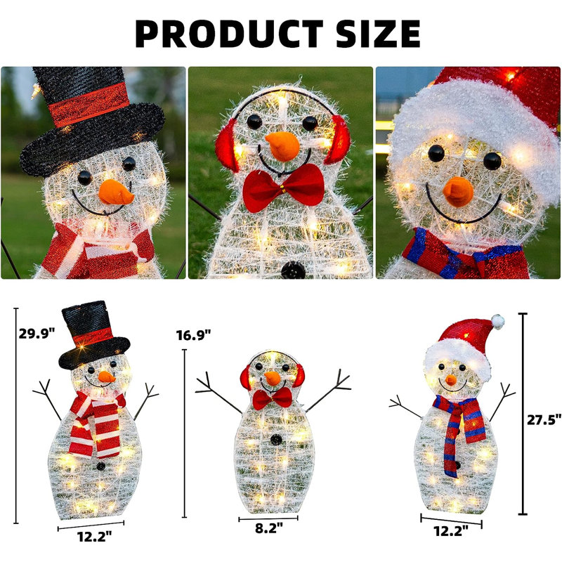 Ensemble 3 pièces famille de bonhommes de neige