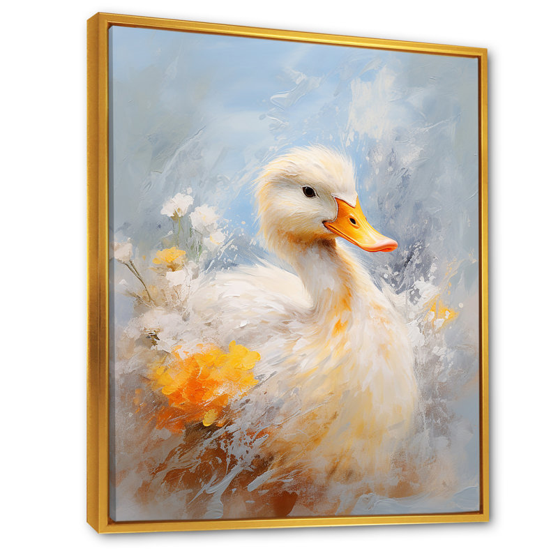 Canard blanc et jaune, élégance à plumes - Art mural animal canard, Cadre flottant doré, 44" H x 34" W