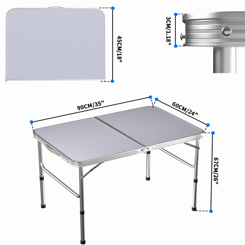 90cm Rectangular Adjustable Folding Table