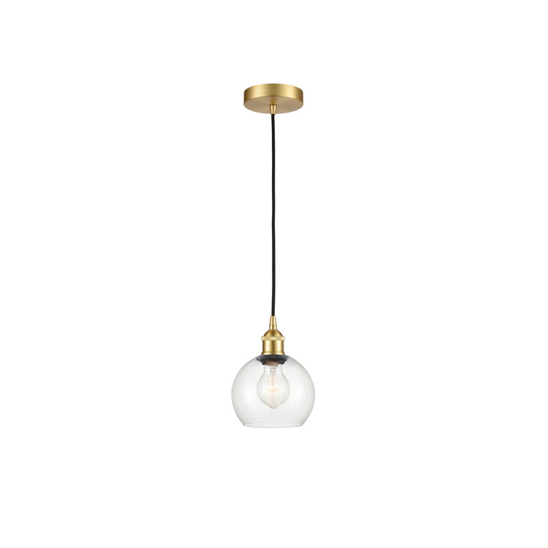 Luminaire suspendu simple à 1 lumière Ralph, Transparent, H 8,88 po x l 6 po x P 6 po, Or satiné