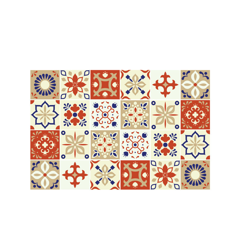 Stewie Marjorelle Moroccan Wall Tile Sticker Set - 15 cm x 15 cm, Orange/Beige