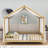 Wooden House Bed With Canopy And Safety Guardrails-1387684442-1387684440