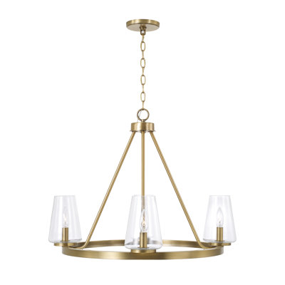 28" W x 21.5" H 4-Light Ring Chandelier in Aged Brass with Clear Glass