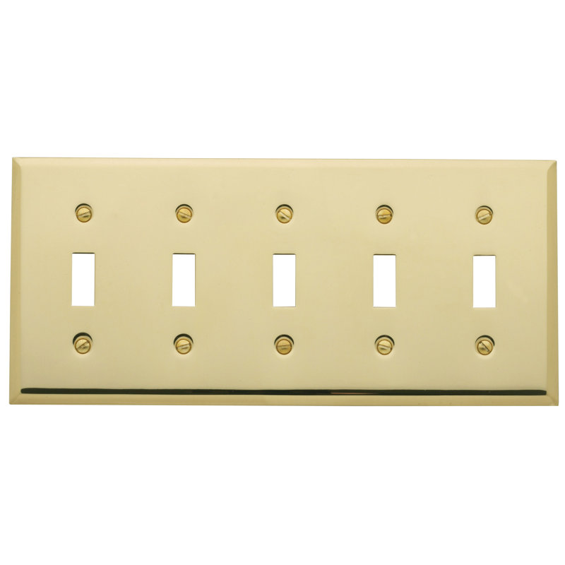 5-Gang Toggle Light Switch Wall Plate, Polished Brass