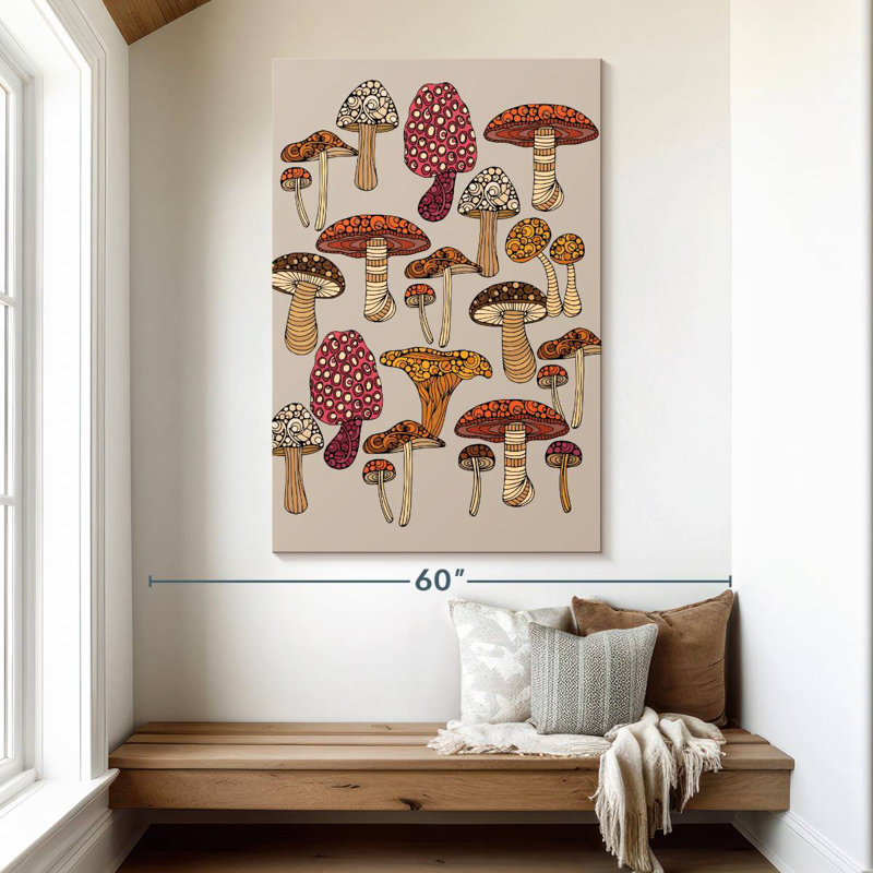 Yarlin Doodles Mushrooms, 51" H x 34" W