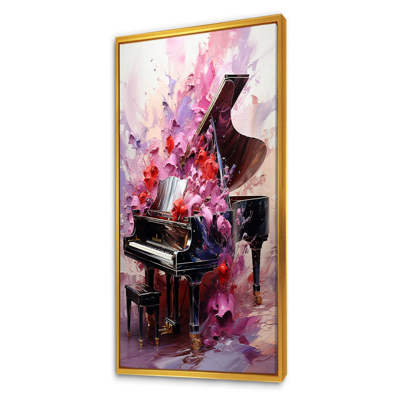 Art floral classique piano classique, H 60 po x l 28 po x P 1,5 po, Cadre flottant doré