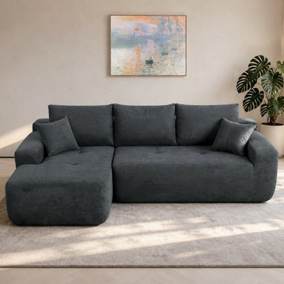 85" L-Shaped Cotton Linen Cloud Sectional Sofa