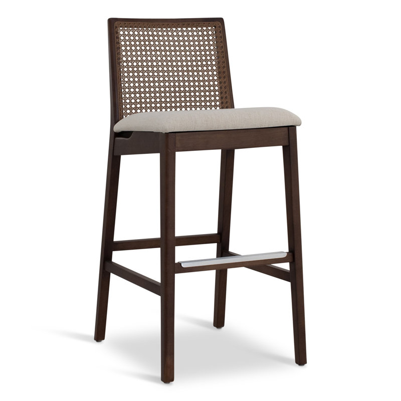 Modern Brazilian Nardia Cane Bar Stool, Bar Stool (29.5" Seat Height), Medley Ivory/Brown/Natural