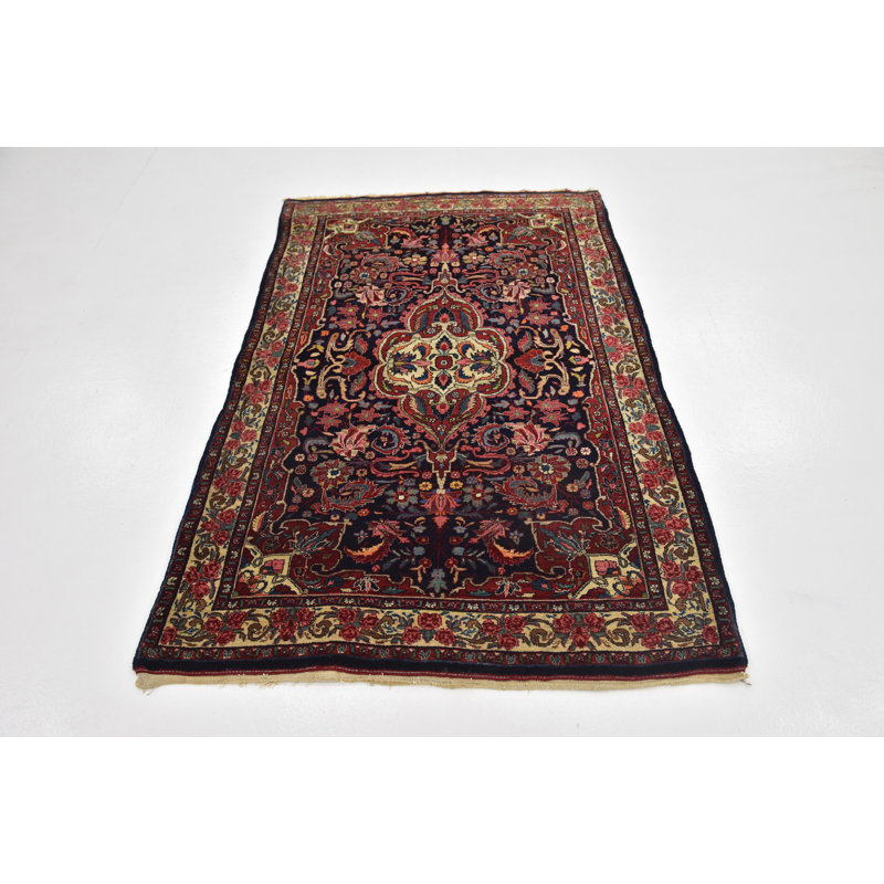 Tapis de zone en laine 3 pi 9 po x 6 pi 3 po one-of-kind à la main noué la Juana