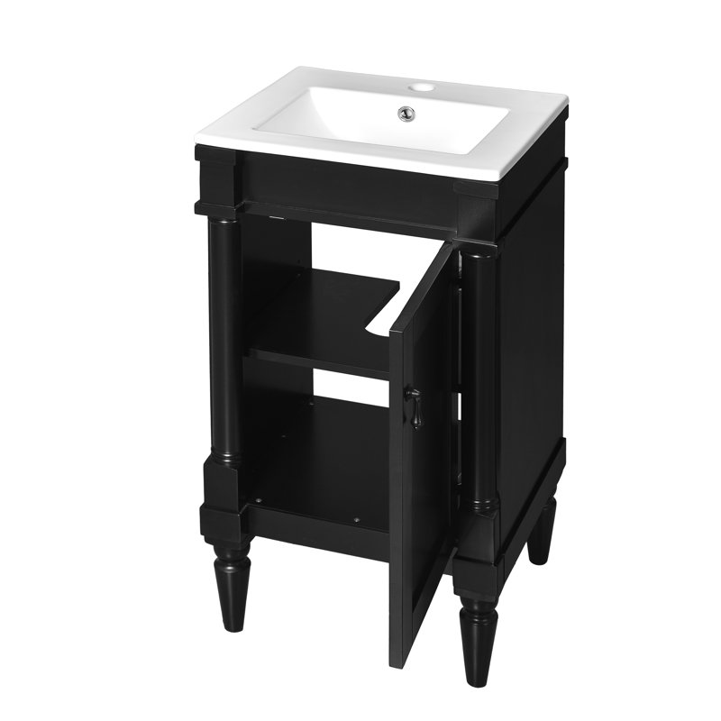 Meuble-lavabo de rangement avec lavabo en céramique, Noir