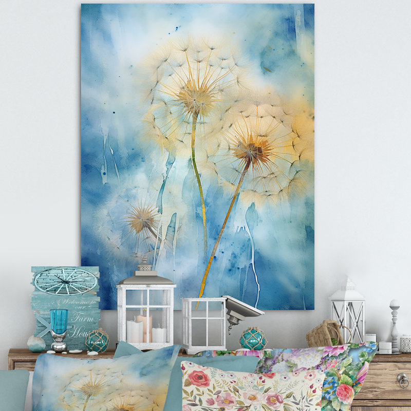 Rêves de pissenlit bleus sur toile, White Picture Framed, 32" H x 24" W