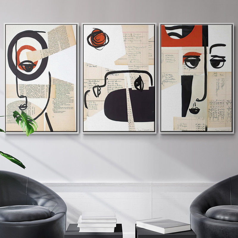 Les visages d'un siècle I 3 pièces, Blanc, H 27 po x l 54 po