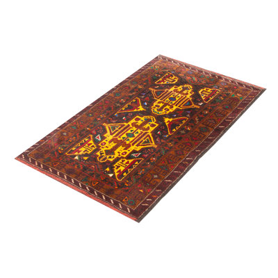 Tapis unique en laine noué à la main orange clair de 3 pi 7 po x 5 pi 11 po Teimani