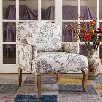 Fauteuil d'appoint à accoudoirs en lin l 27,6 po Fauteuil d'appoint rembourré avec coussin amovible pour salon / chambre à coucher / foyer