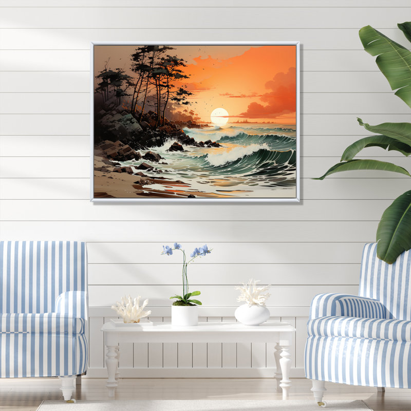 Beach Silhouettes In The II, H 16 po x l 32 po x P 1 po, Cadre flottant blanc