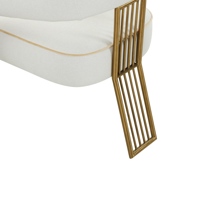 Chaise d'appoint rembourrée en lin, Crème, Crème / or