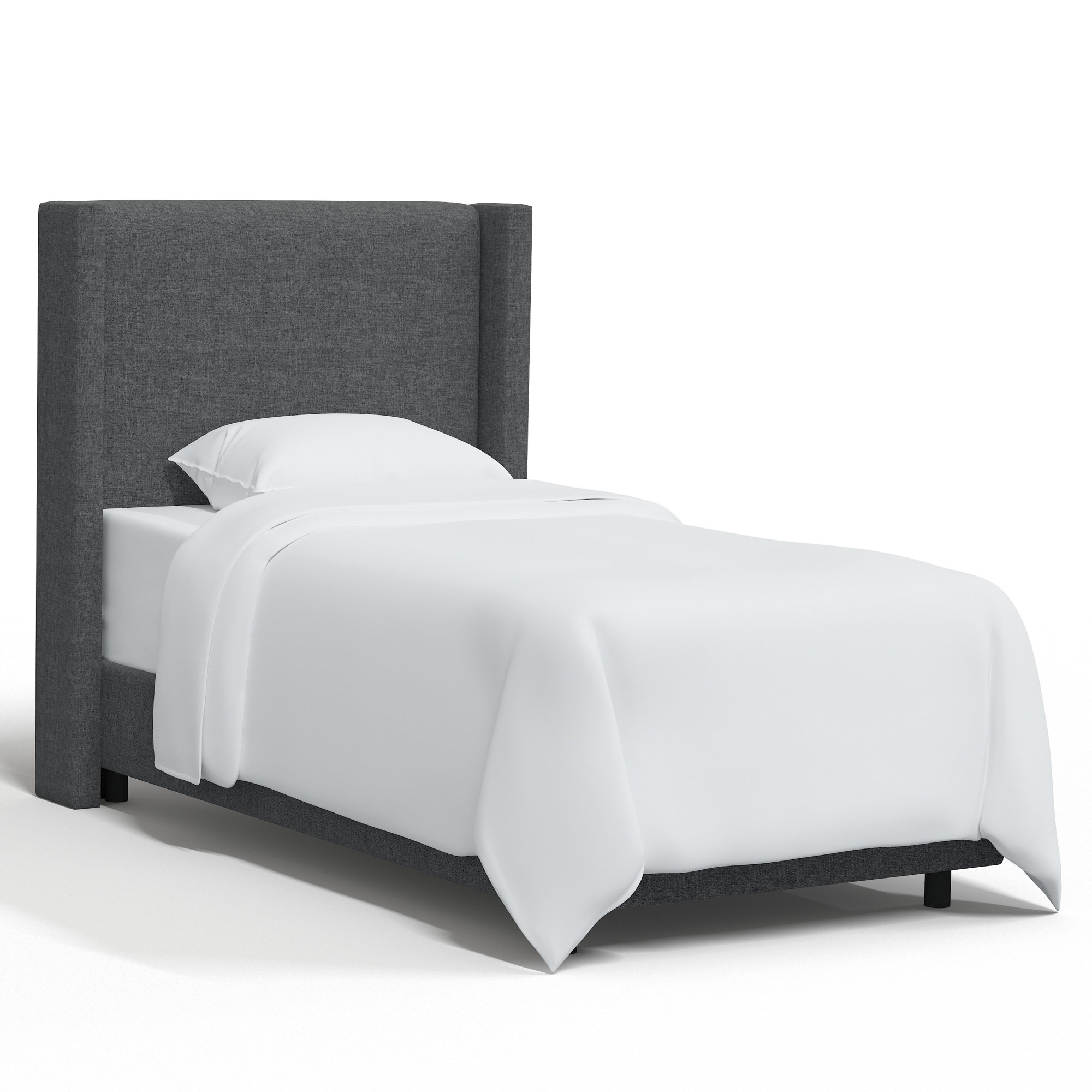 Hanson Upholstered Wingback Bed, Zuma Charcoal Textured Linen, Twin