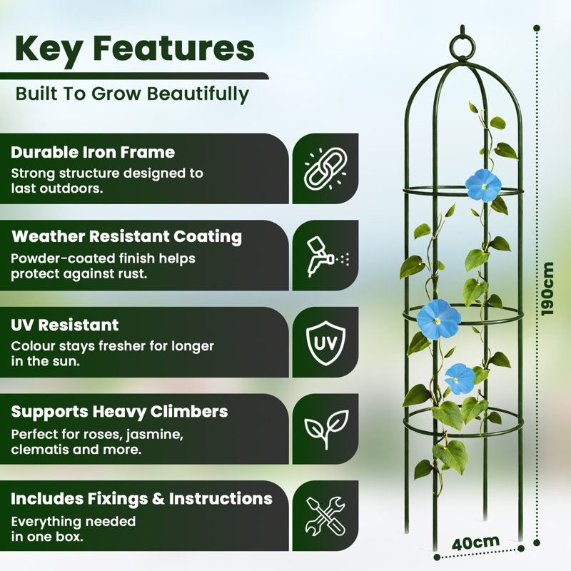 190cm H x 40cm W Metal Obelisk Trellis