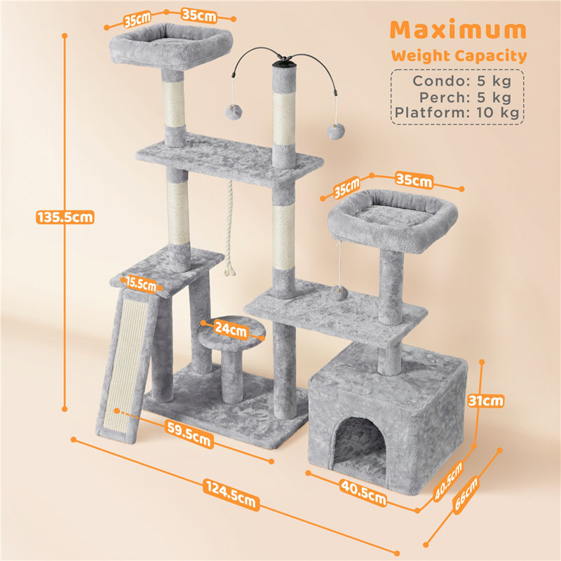 136cm H Cat Tree, Light Grey