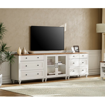 Farmhouse TV Stand, 3-In-1 TV Console Table For 75/80/85/90 Inch TV, Entertainment Center With Drawer & Glass Door by Darby Home Co
