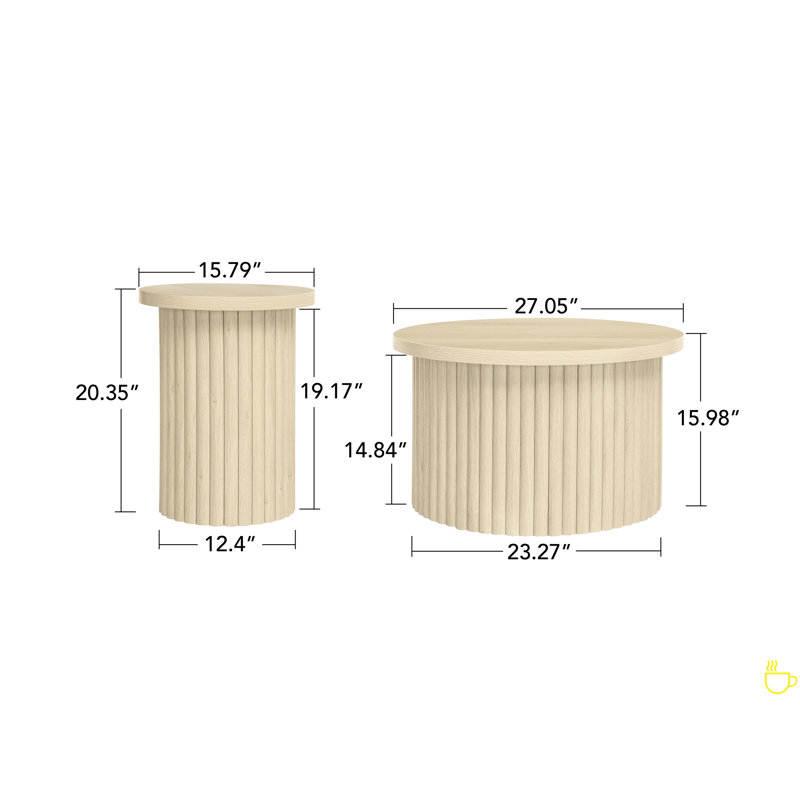 Ensemble de 2 tables basses, tables d'appoint rondes et tables d'appoint modernes, Brun