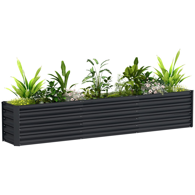 8x2.6x1.5ft Galvanized Raised Garden Bed, Open Bottom, Dark Grey, Gris