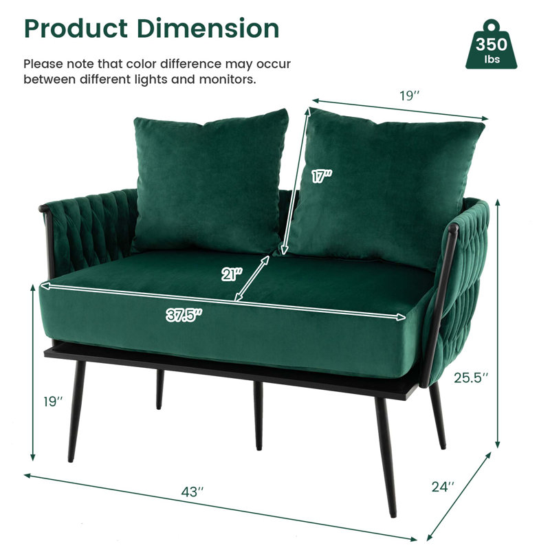 Mishaila Upholstered 43'' Reception Loveseat, Green