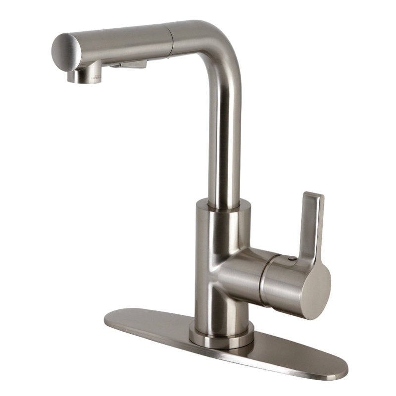 Kingston Brass Continental Single-Handle 1-Hole Deck Mount Pull-Out Sprayer Kitchen Faucet, Brushed Nickel