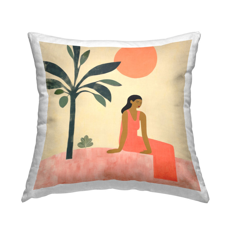 Coussin décoratif tropical imprimé avec motif de femme par Lazar Studio