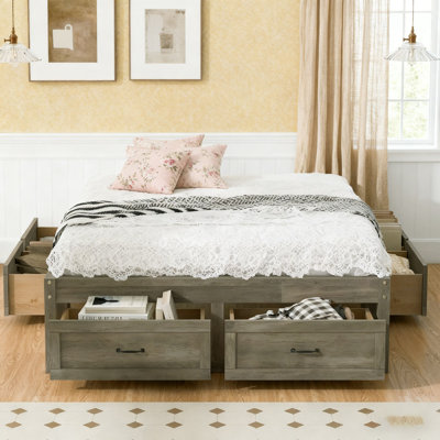 Wood Bed with 6 Storage Drawers