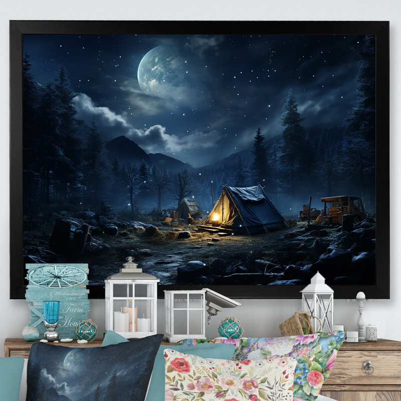Starlit Camping In Canada 2 - Camping Travel Wall Art, 34" H x 44" W x 1.5" D, Black Closed Corner Framed