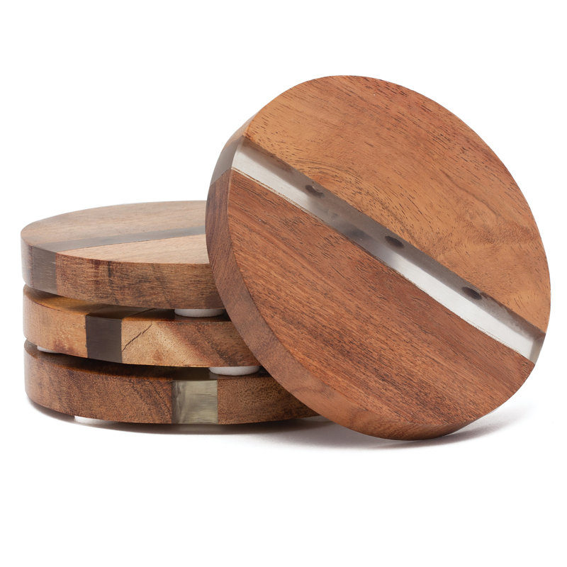 Ensemble de 4 sous-verres absorbants ronds en bois d'acacia Bethelmie