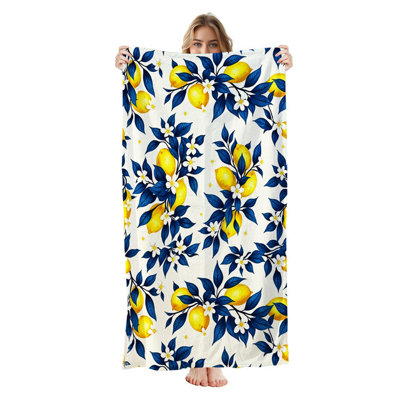  Microfiber Beach Towel Lightweight Travel Towel, Absorbent No Fade,30"x60",Blue leaf lemon