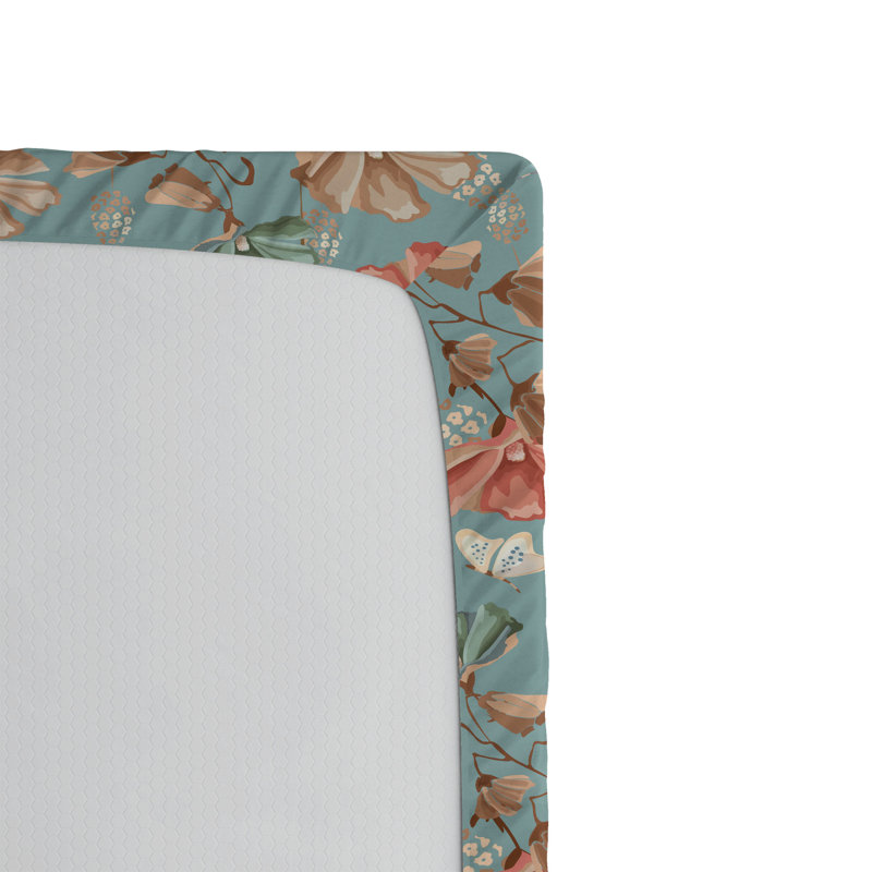 Drap-housse à motif floral Ambesonne, Drap-housse de taille très grand, Bleu sarcelle pâle, terre d'ombre, saumon / flora