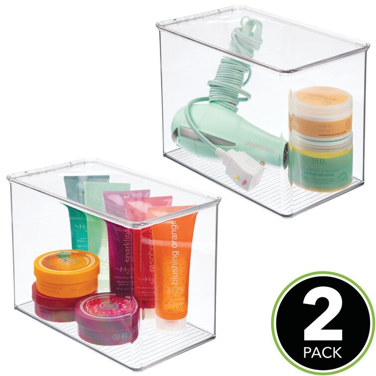 mDesign Plastic Stackable Storage Bin Box with Lid, 4 Pack - 12.75 x 7.25 x  7, Clear