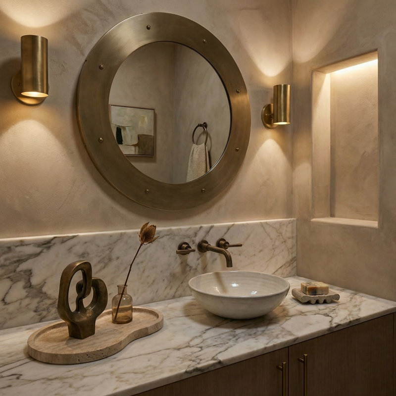 Clay Metal Wall Mirror, 36" H x 36" W, Brass