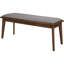 Banc gris rembourré pour la salle à manger, finition noyer naturel, tissu élégant avec structure, look Mid-Century