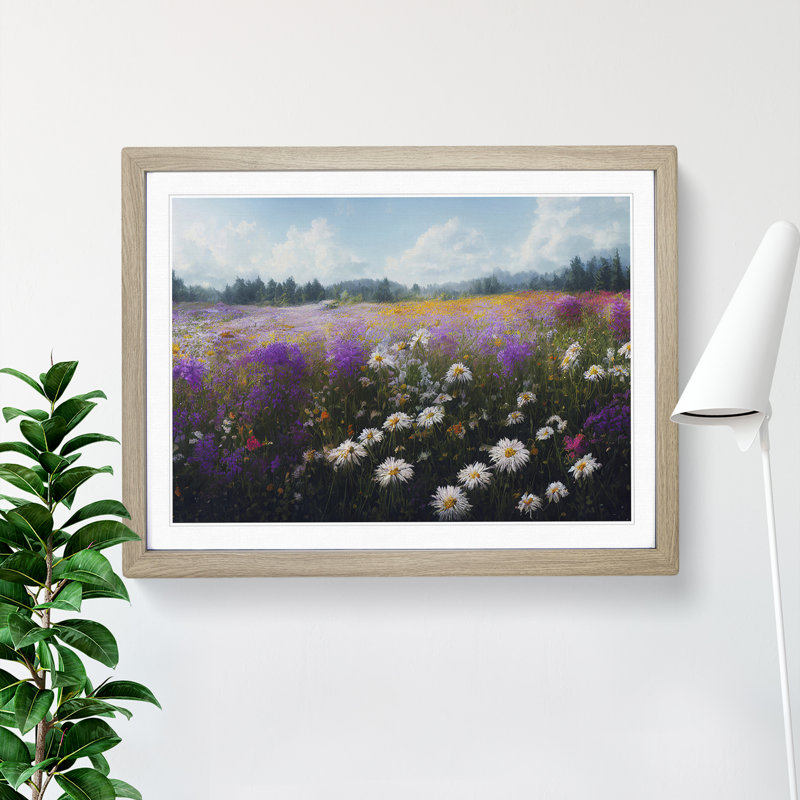 Blissful Wildflowers Floral - Framed Print, 34cm H x 46cm W x 2cm D, Oak